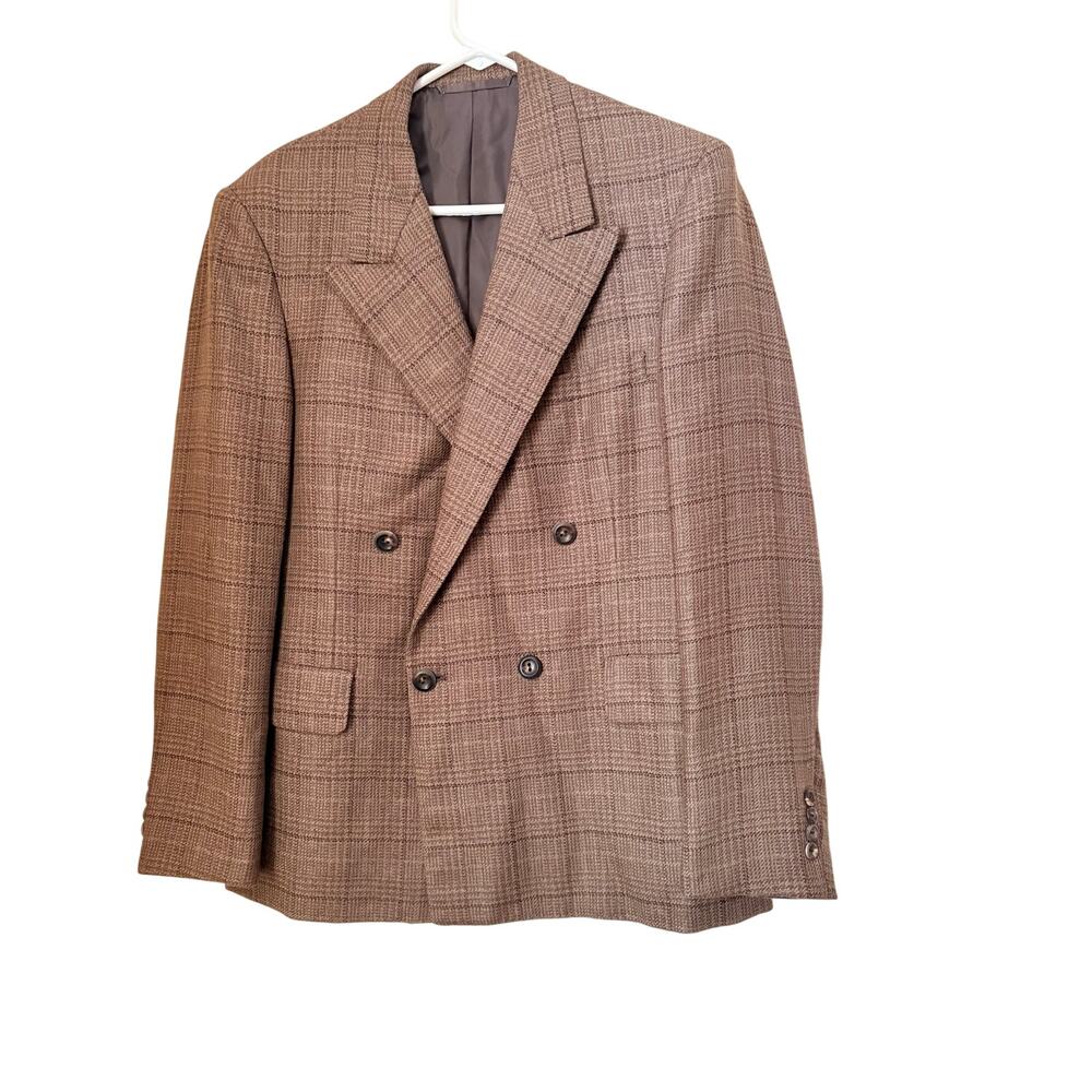VTG Oxxford Clothes Pure Alpaca Men's Blazer XL Brown Plaid Neiman Marcus 1991